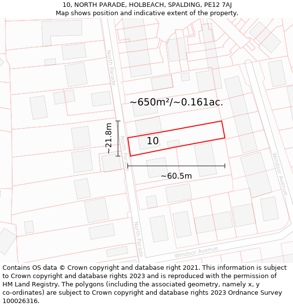 10, NORTH PARADE, HOLBEACH, SPALDING, PE12 7AJ: Plot and title map