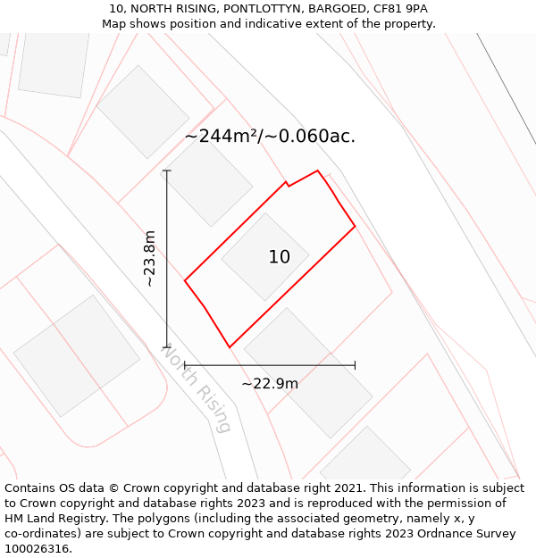 10, NORTH RISING, PONTLOTTYN, BARGOED, CF81 9PA: Plot and title map