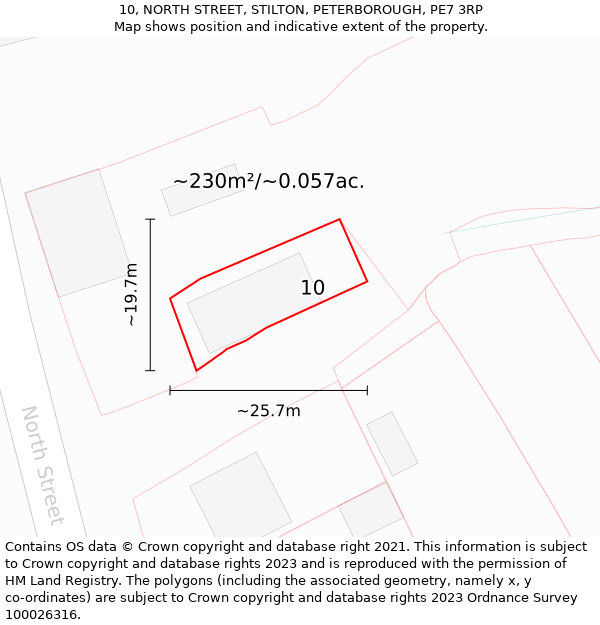 10, NORTH STREET, STILTON, PETERBOROUGH, PE7 3RP: Plot and title map