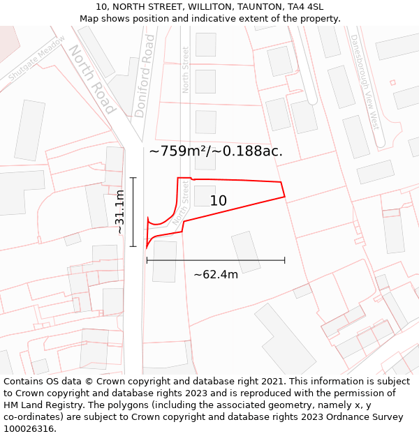 10, NORTH STREET, WILLITON, TAUNTON, TA4 4SL: Plot and title map