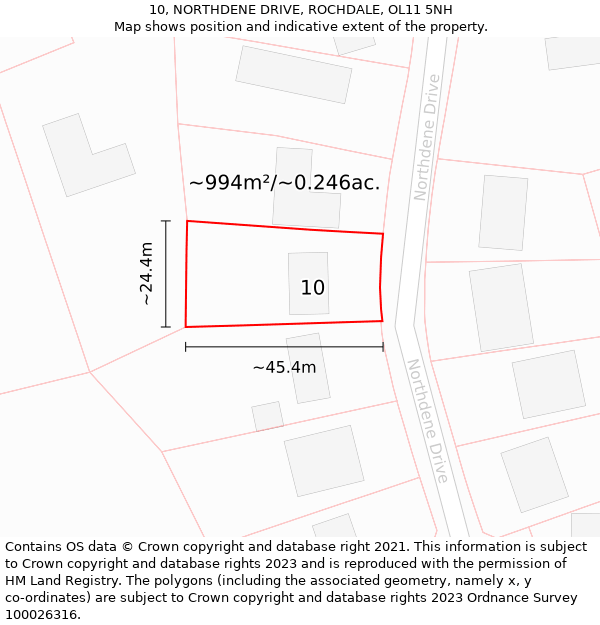 10, NORTHDENE DRIVE, ROCHDALE, OL11 5NH: Plot and title map