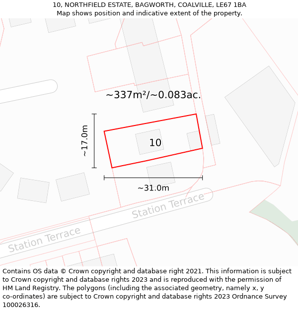 10, NORTHFIELD ESTATE, BAGWORTH, COALVILLE, LE67 1BA: Plot and title map