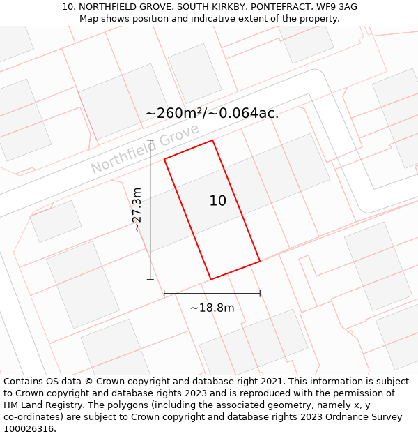 10, NORTHFIELD GROVE, SOUTH KIRKBY, PONTEFRACT, WF9 3AG: Plot and title map