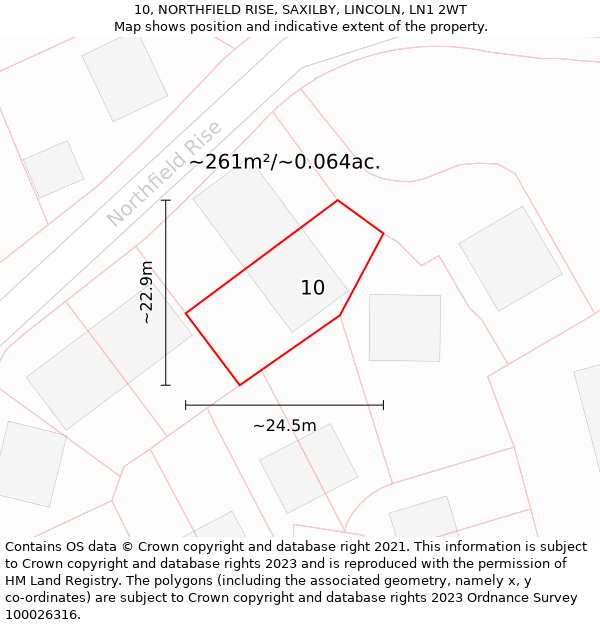 10, NORTHFIELD RISE, SAXILBY, LINCOLN, LN1 2WT: Plot and title map