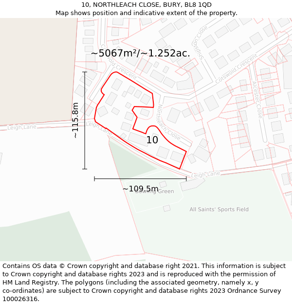 10, NORTHLEACH CLOSE, BURY, BL8 1QD: Plot and title map