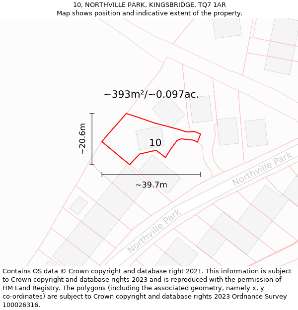 10, NORTHVILLE PARK, KINGSBRIDGE, TQ7 1AR: Plot and title map