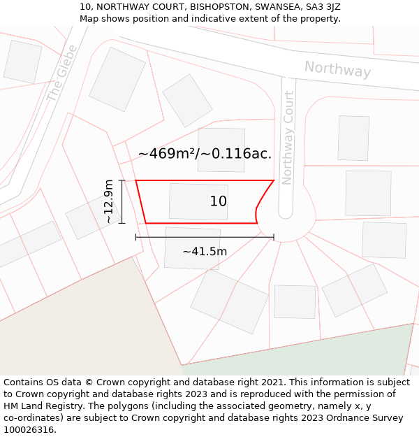 10, NORTHWAY COURT, BISHOPSTON, SWANSEA, SA3 3JZ: Plot and title map