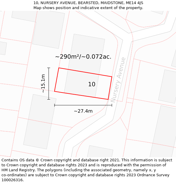 10, NURSERY AVENUE, BEARSTED, MAIDSTONE, ME14 4JS: Plot and title map