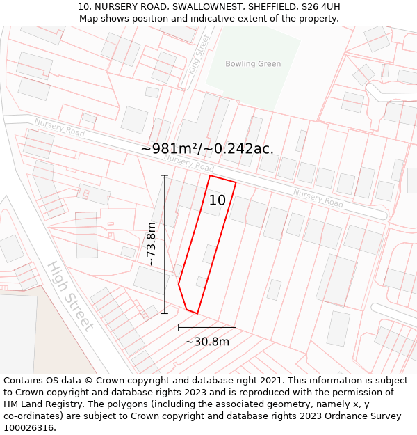 10, NURSERY ROAD, SWALLOWNEST, SHEFFIELD, S26 4UH: Plot and title map