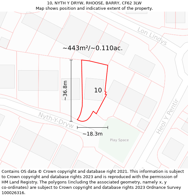 10, NYTH Y DRYW, RHOOSE, BARRY, CF62 3LW: Plot and title map