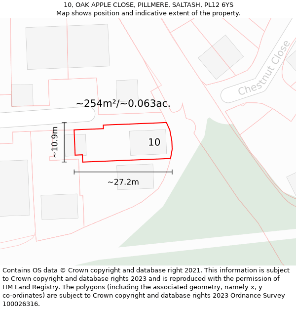 10, OAK APPLE CLOSE, PILLMERE, SALTASH, PL12 6YS: Plot and title map