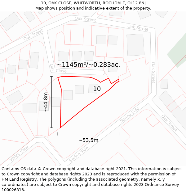 10, OAK CLOSE, WHITWORTH, ROCHDALE, OL12 8NJ: Plot and title map