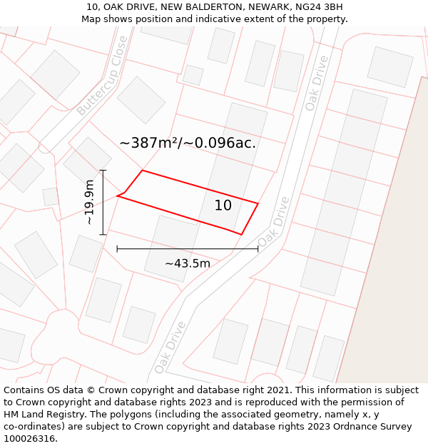 10, OAK DRIVE, NEW BALDERTON, NEWARK, NG24 3BH: Plot and title map