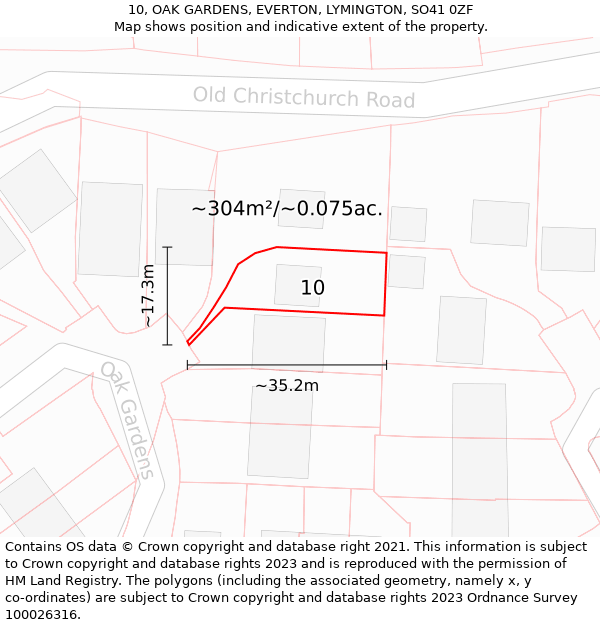 10, OAK GARDENS, EVERTON, LYMINGTON, SO41 0ZF: Plot and title map