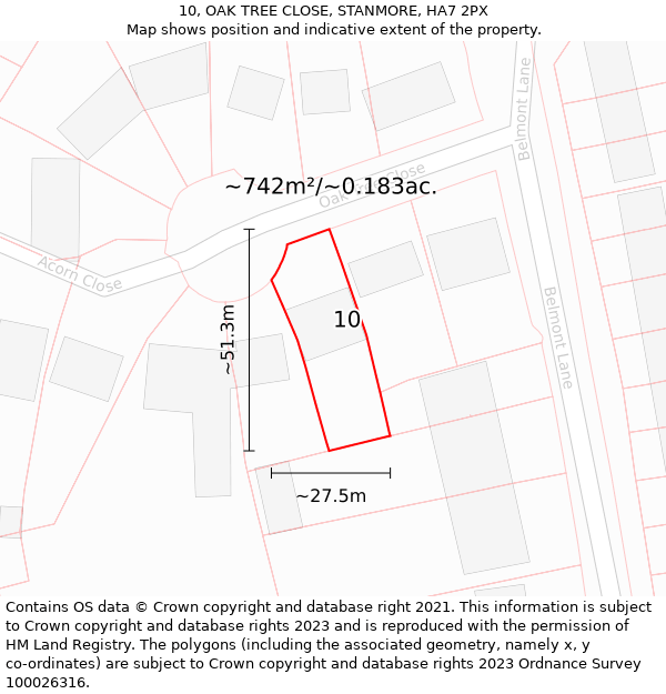 10, OAK TREE CLOSE, STANMORE, HA7 2PX: Plot and title map