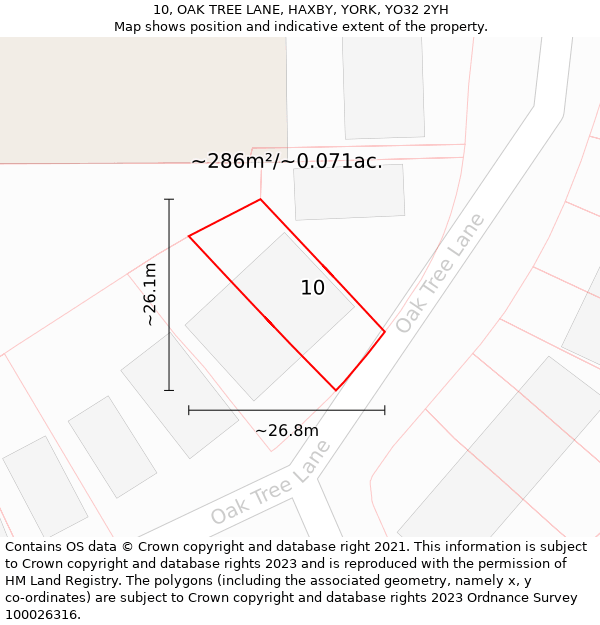 10, OAK TREE LANE, HAXBY, YORK, YO32 2YH: Plot and title map