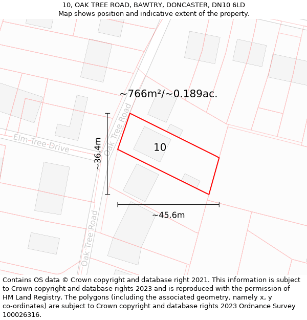 10, OAK TREE ROAD, BAWTRY, DONCASTER, DN10 6LD: Plot and title map