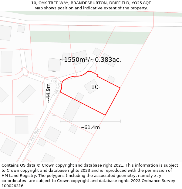 10, OAK TREE WAY, BRANDESBURTON, DRIFFIELD, YO25 8QE: Plot and title map