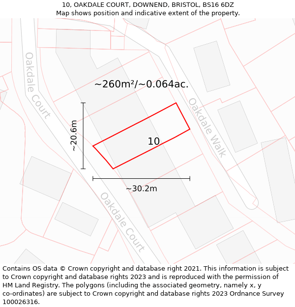 10, OAKDALE COURT, DOWNEND, BRISTOL, BS16 6DZ: Plot and title map