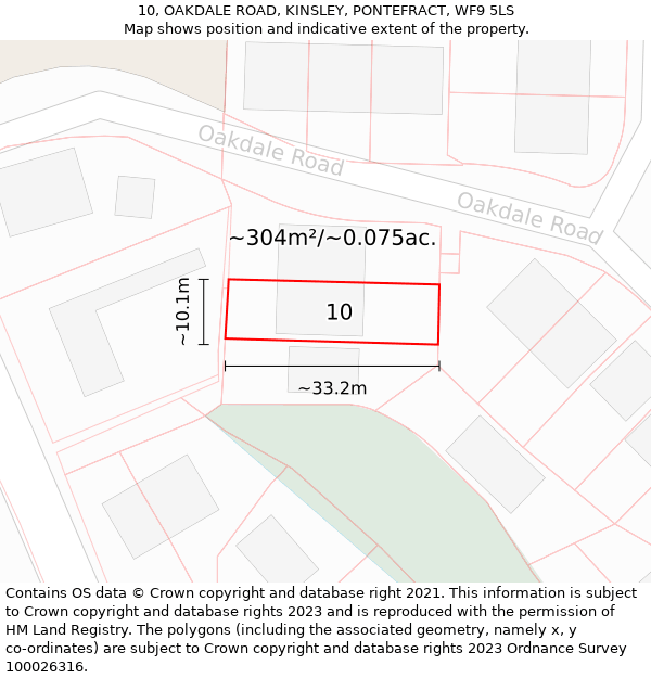 10, OAKDALE ROAD, KINSLEY, PONTEFRACT, WF9 5LS: Plot and title map