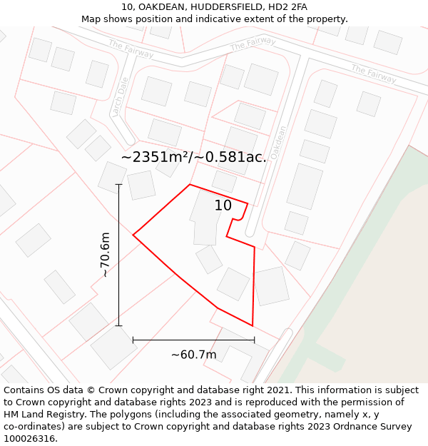 10, OAKDEAN, HUDDERSFIELD, HD2 2FA: Plot and title map