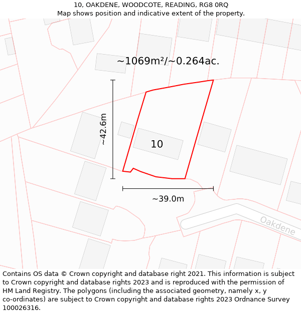 10, OAKDENE, WOODCOTE, READING, RG8 0RQ: Plot and title map