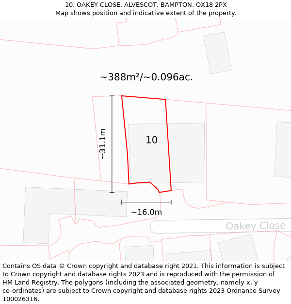 10, OAKEY CLOSE, ALVESCOT, BAMPTON, OX18 2PX: Plot and title map