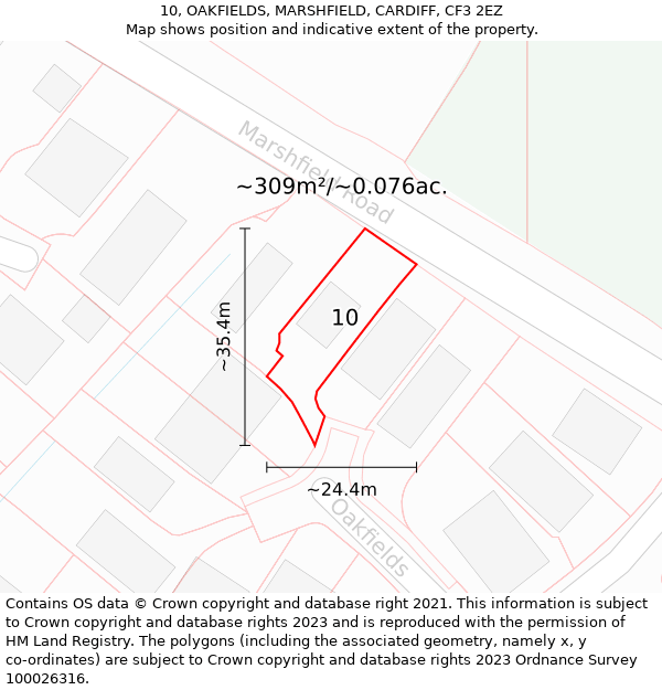 10, OAKFIELDS, MARSHFIELD, CARDIFF, CF3 2EZ: Plot and title map