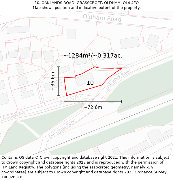 10, OAKLANDS ROAD, GRASSCROFT, OLDHAM, OL4 4EQ: Plot and title map