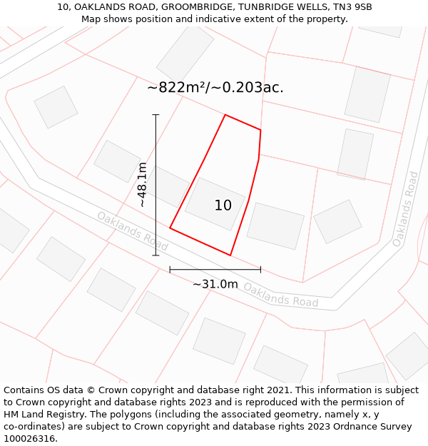 10, OAKLANDS ROAD, GROOMBRIDGE, TUNBRIDGE WELLS, TN3 9SB: Plot and title map