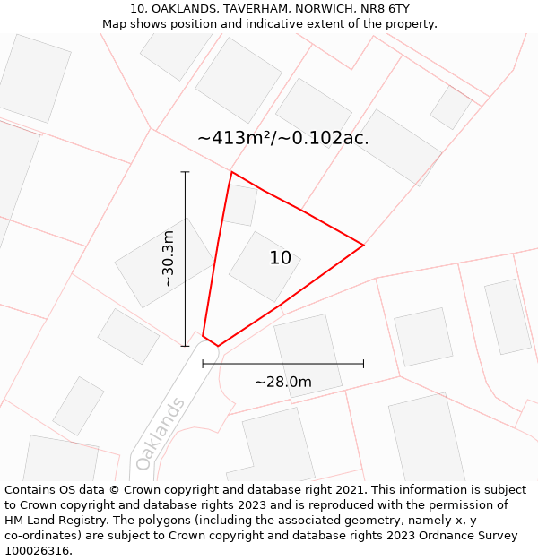 10, OAKLANDS, TAVERHAM, NORWICH, NR8 6TY: Plot and title map
