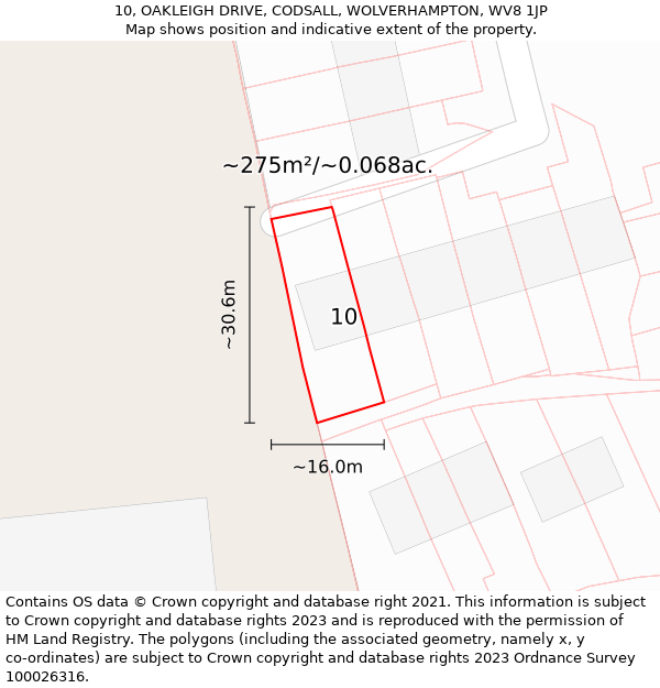 10, OAKLEIGH DRIVE, CODSALL, WOLVERHAMPTON, WV8 1JP: Plot and title map