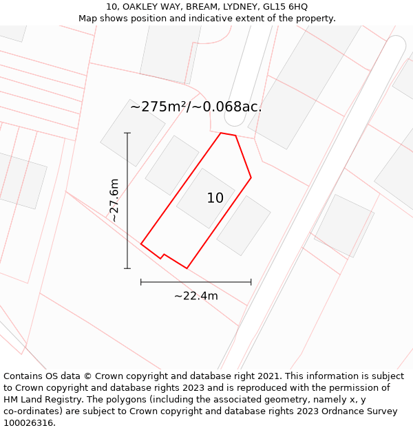 10, OAKLEY WAY, BREAM, LYDNEY, GL15 6HQ: Plot and title map