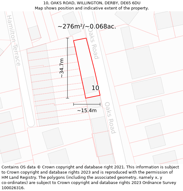 10, OAKS ROAD, WILLINGTON, DERBY, DE65 6DU: Plot and title map