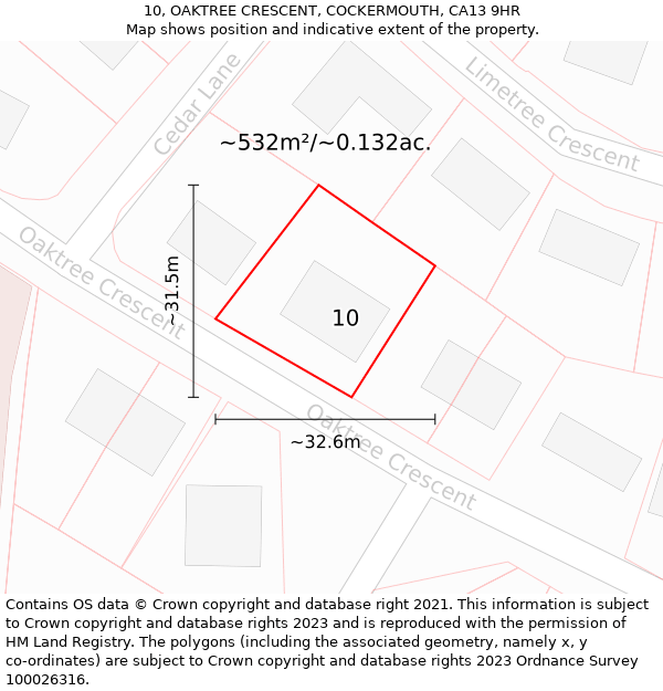 10, OAKTREE CRESCENT, COCKERMOUTH, CA13 9HR: Plot and title map