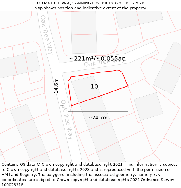 10, OAKTREE WAY, CANNINGTON, BRIDGWATER, TA5 2RL: Plot and title map