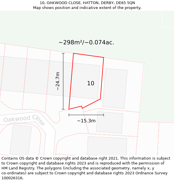 10, OAKWOOD CLOSE, HATTON, DERBY, DE65 5QN: Plot and title map