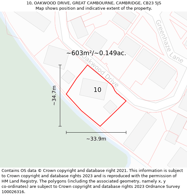 10, OAKWOOD DRIVE, GREAT CAMBOURNE, CAMBRIDGE, CB23 5JS: Plot and title map