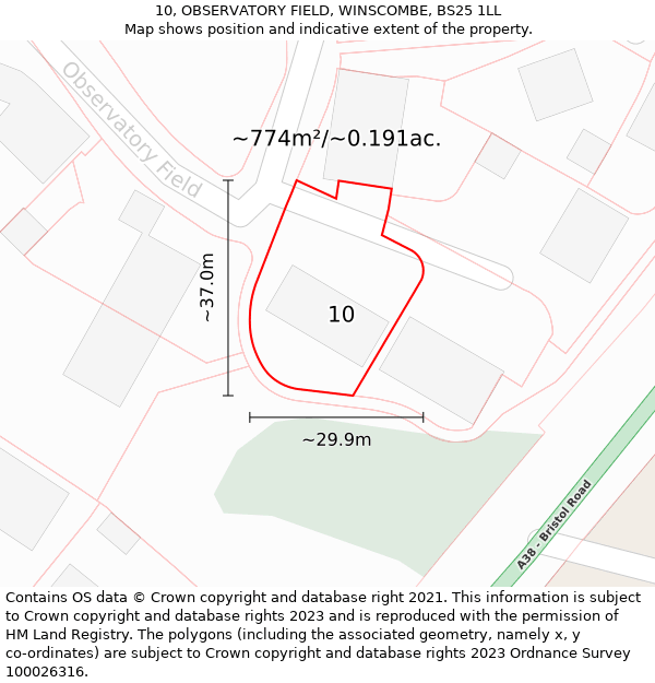 10, OBSERVATORY FIELD, WINSCOMBE, BS25 1LL: Plot and title map