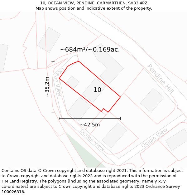 10, OCEAN VIEW, PENDINE, CARMARTHEN, SA33 4PZ: Plot and title map