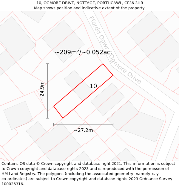 10, OGMORE DRIVE, NOTTAGE, PORTHCAWL, CF36 3HR: Plot and title map