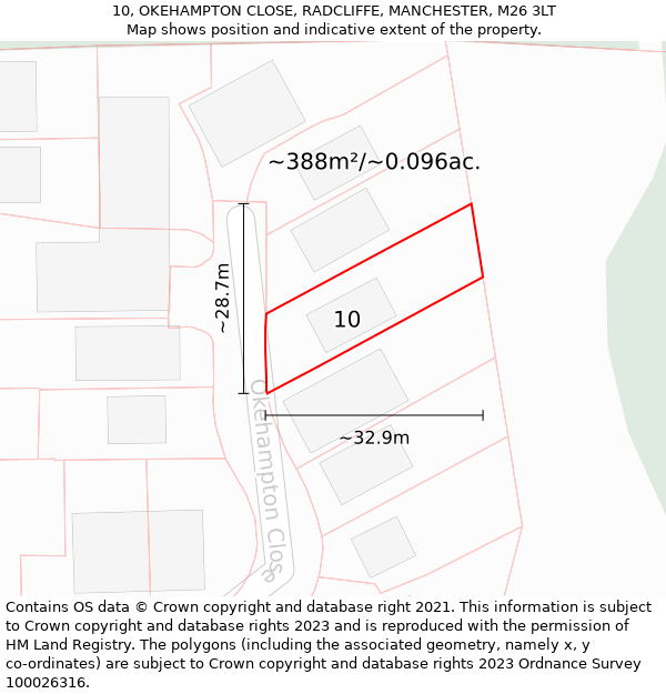 10, OKEHAMPTON CLOSE, RADCLIFFE, MANCHESTER, M26 3LT: Plot and title map