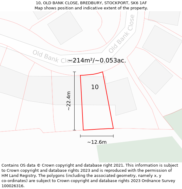 10, OLD BANK CLOSE, BREDBURY, STOCKPORT, SK6 1AF: Plot and title map