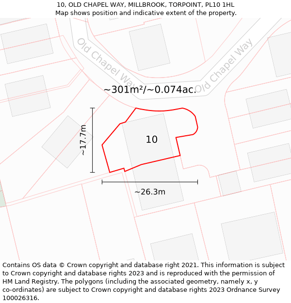 10, OLD CHAPEL WAY, MILLBROOK, TORPOINT, PL10 1HL: Plot and title map