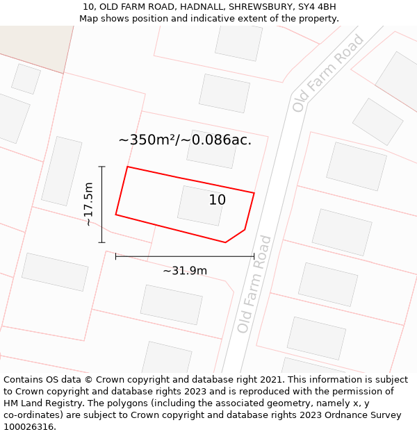 10, OLD FARM ROAD, HADNALL, SHREWSBURY, SY4 4BH: Plot and title map