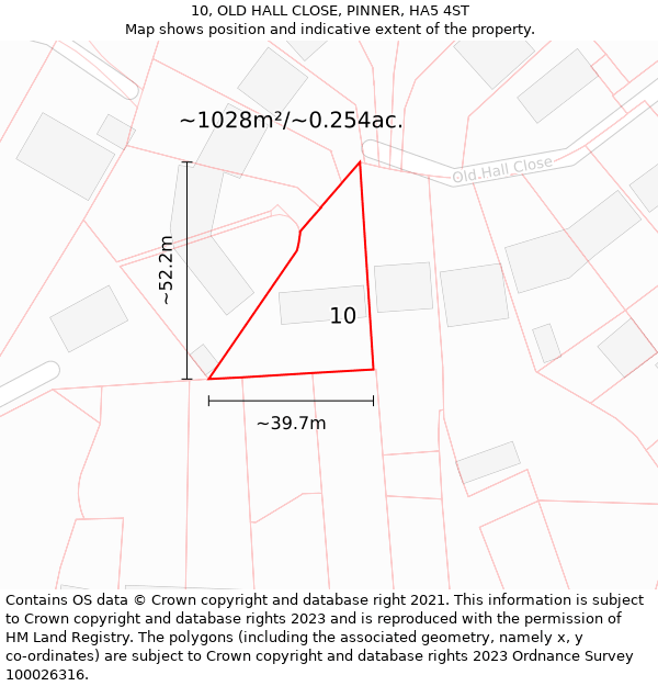 10, OLD HALL CLOSE, PINNER, HA5 4ST: Plot and title map