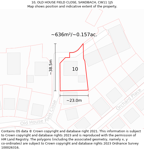 10, OLD HOUSE FIELD CLOSE, SANDBACH, CW11 1JS: Plot and title map