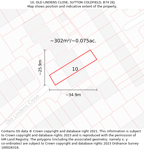 10, OLD LINDENS CLOSE, SUTTON COLDFIELD, B74 2EJ: Plot and title map