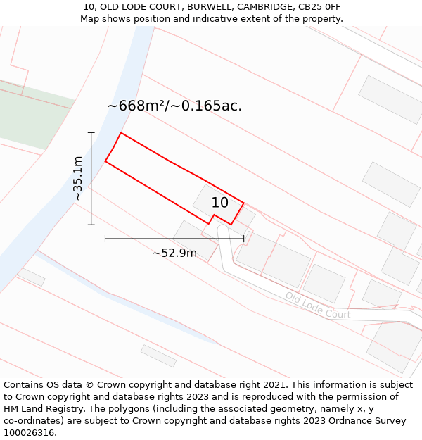 10, OLD LODE COURT, BURWELL, CAMBRIDGE, CB25 0FF: Plot and title map