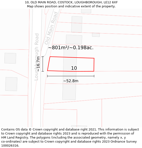10, OLD MAIN ROAD, COSTOCK, LOUGHBOROUGH, LE12 6XF: Plot and title map